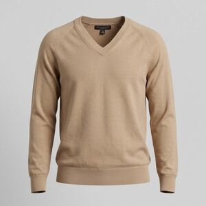 Banana Republic Mens Medium Tan V-Neck Forever Sweater Cotton Rayon Raglan